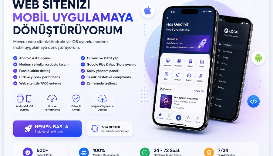 Web sitelerinizi mobil uygulamaya haline getirebilirim
