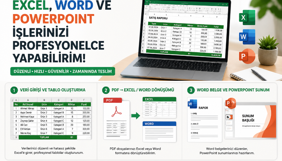 Excel, Word ve PowerPoint İşlerinizi Profesyonelce Yapabilirim